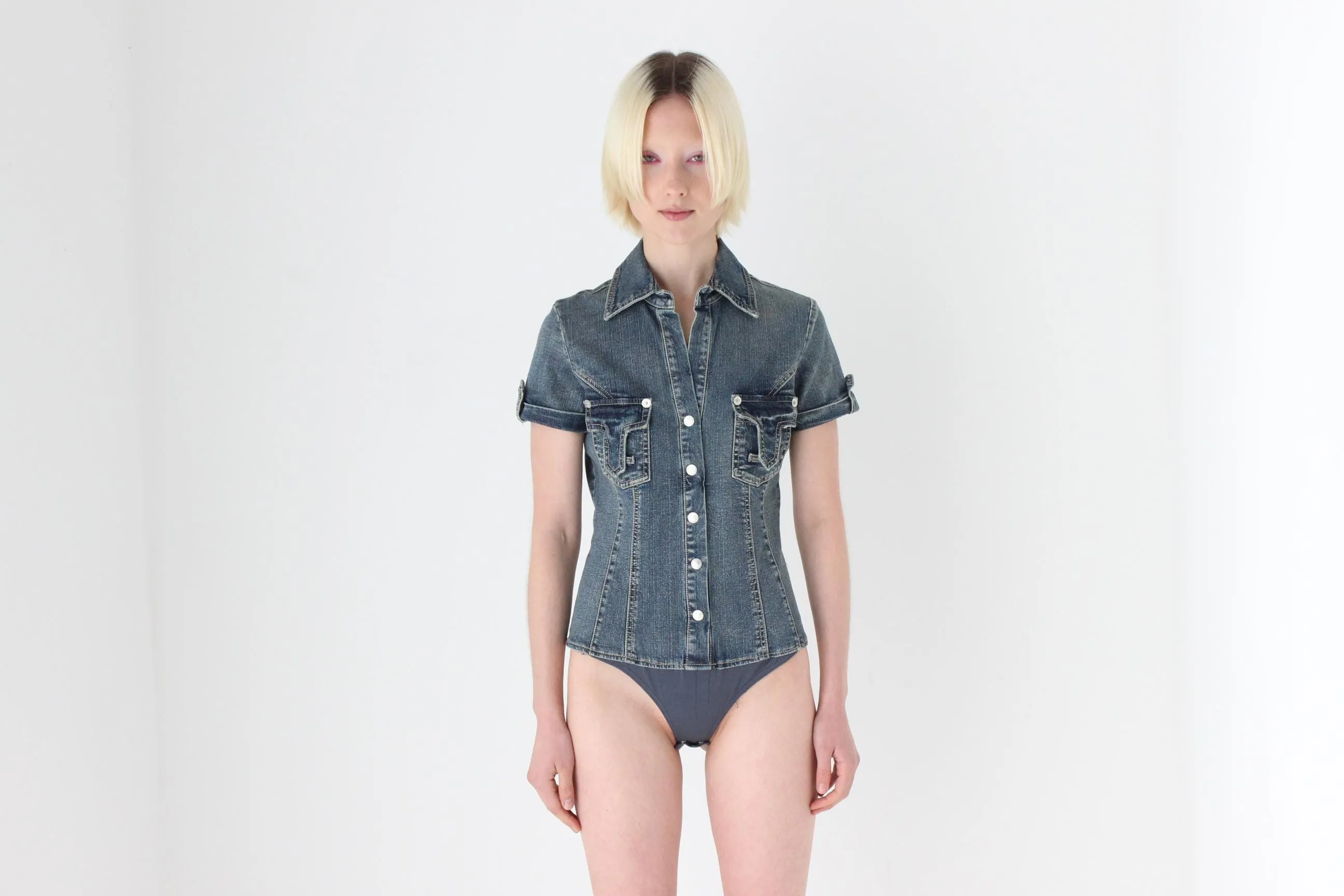 2000s Italian Designer Denim Bodysuit