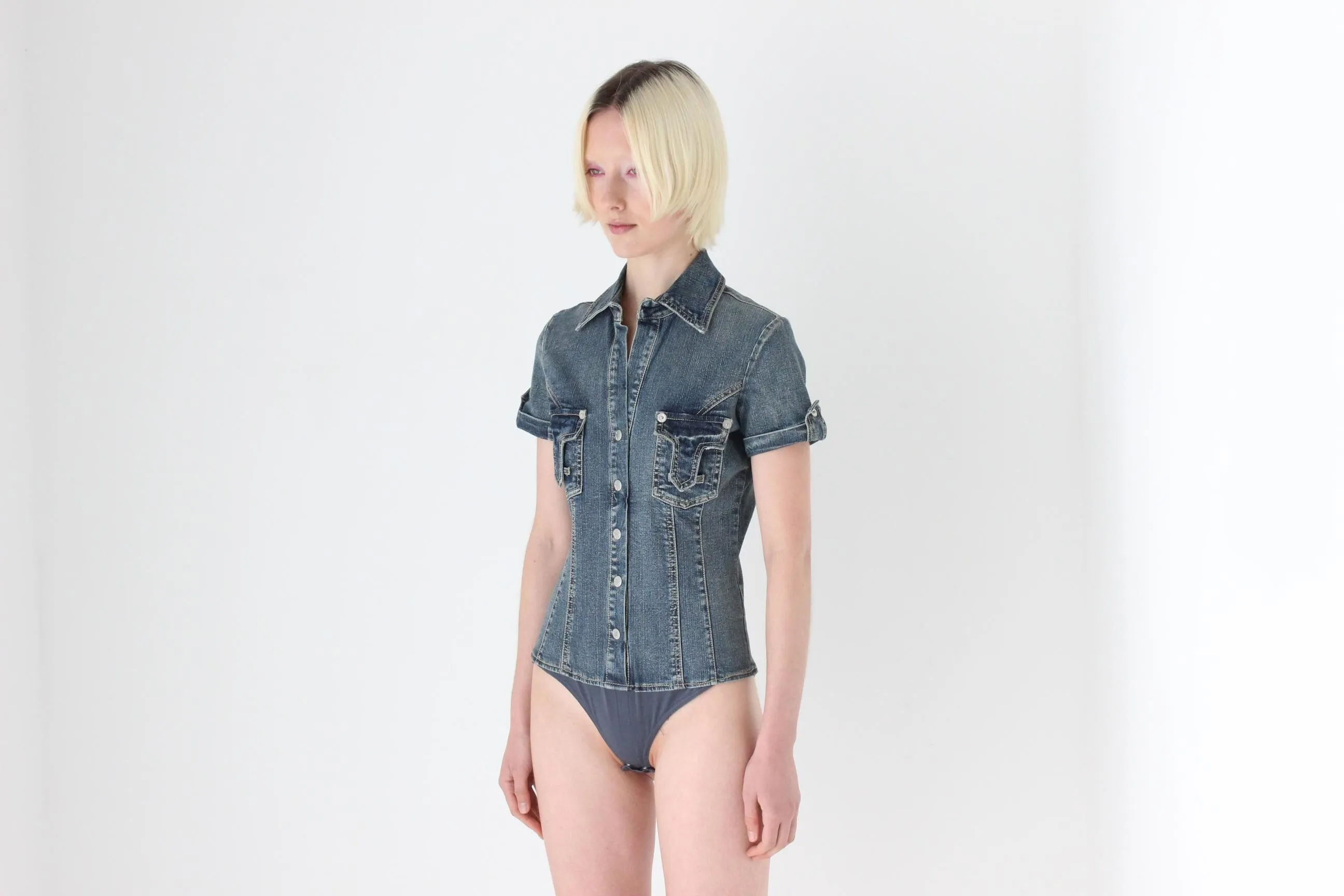 2000s Italian Designer Denim Bodysuit