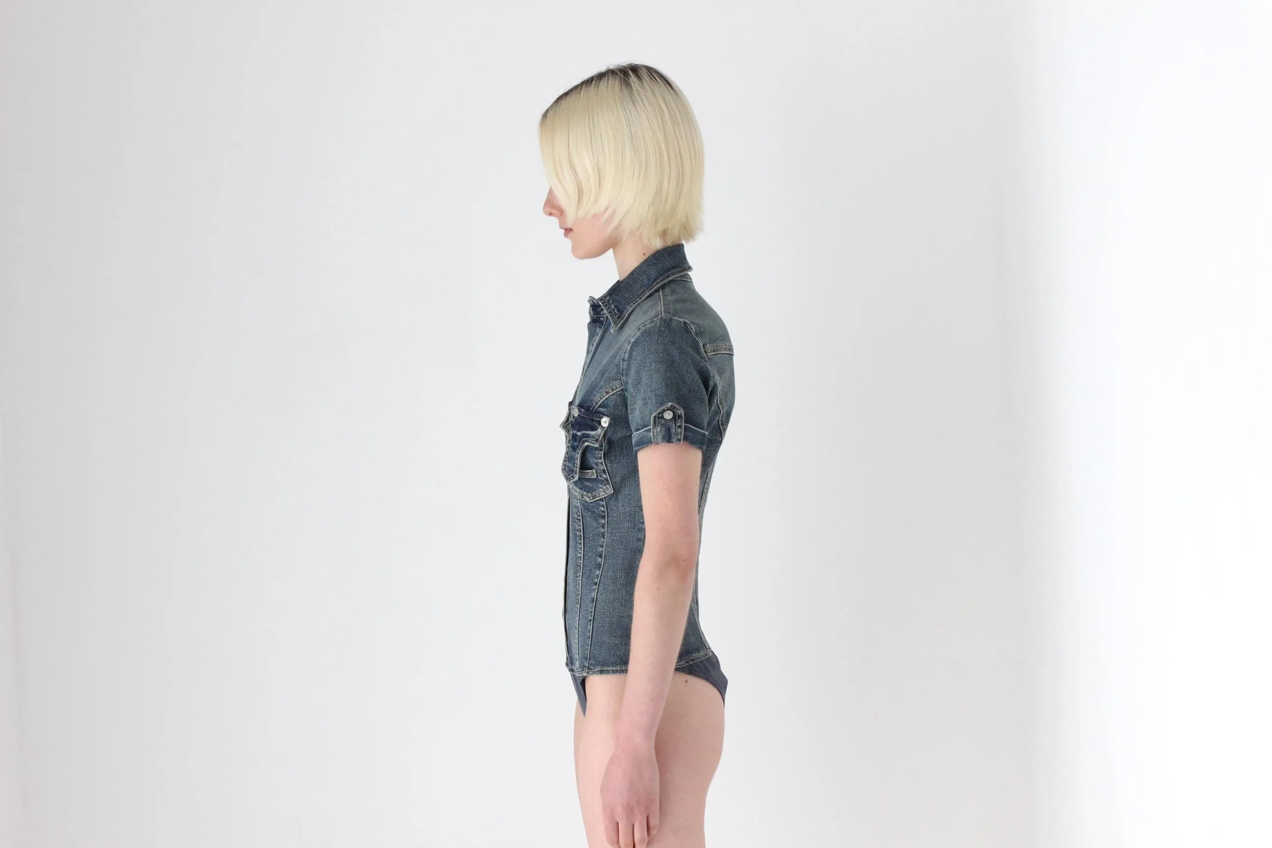 2000s Italian Designer Denim Bodysuit