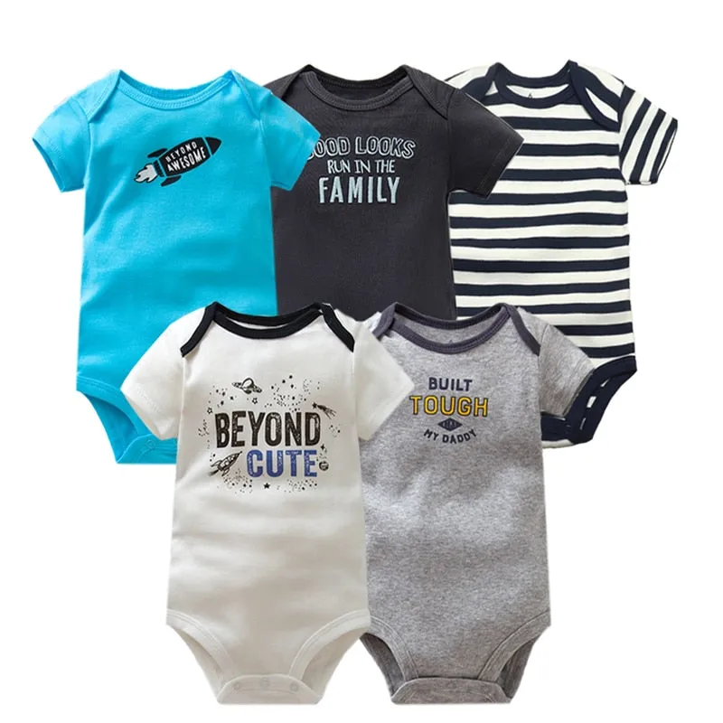 5PCS/Lot Baby Boys Girls Short Sleeve Printed Bodysuits