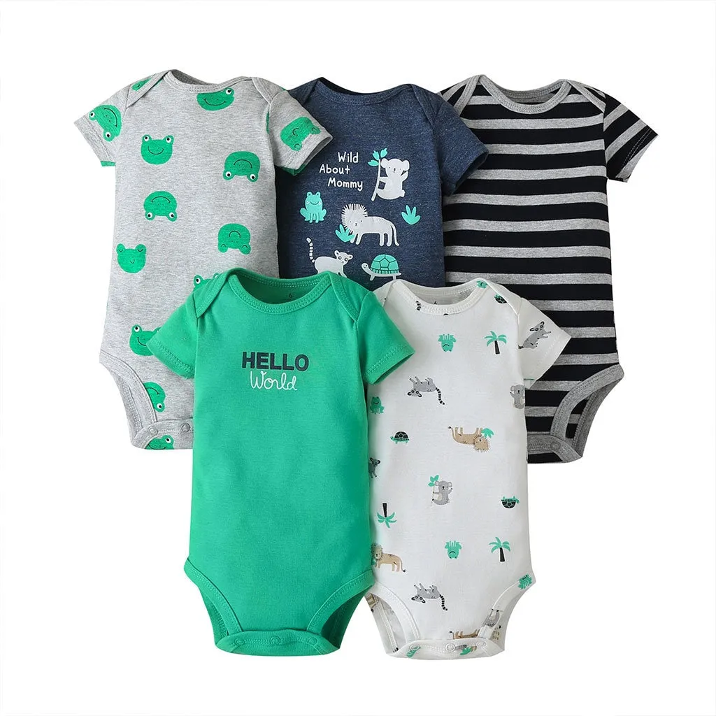 5PCS/Lot Baby Boys Girls Short Sleeve Printed Bodysuits