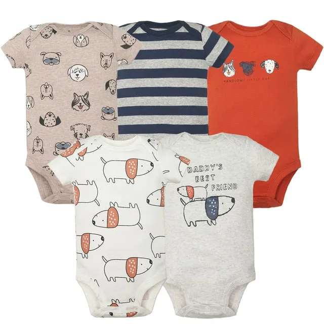 5PCS/Lot Baby Boys Girls Short Sleeve Printed Bodysuits