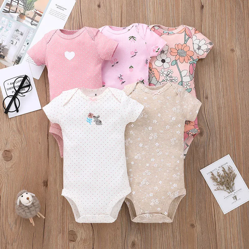 5PCS/Lot Baby Boys Girls Short Sleeve Printed Bodysuits