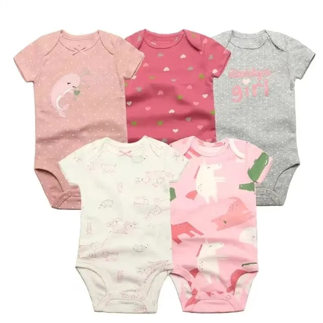 5PCS/Lot Baby Boys Girls Short Sleeve Printed Bodysuits