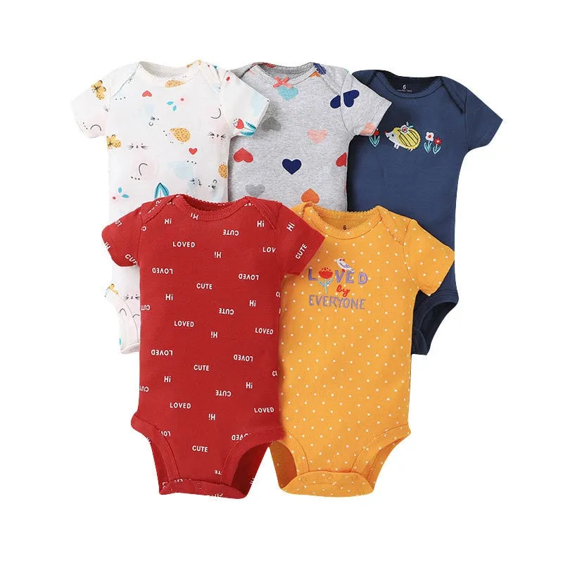 5PCS/Lot Baby Boys Girls Short Sleeve Printed Bodysuits