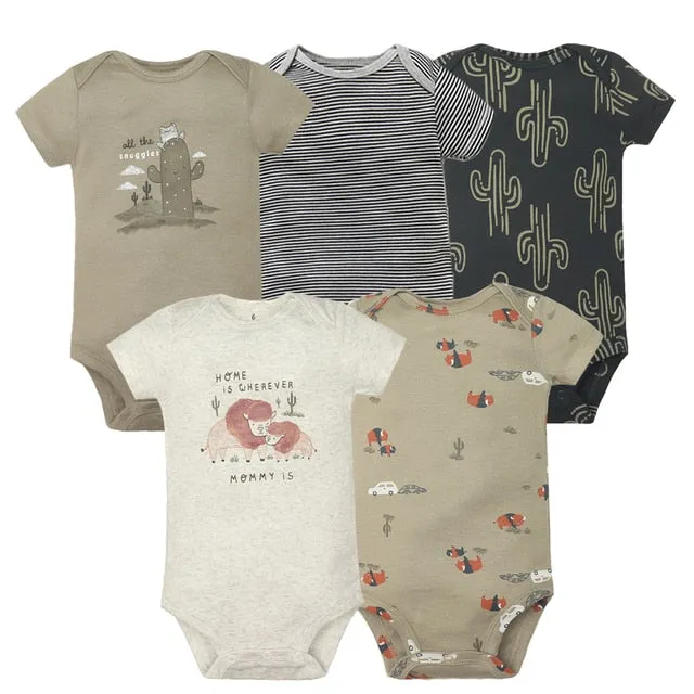 5PCS/Lot Baby Boys Girls Short Sleeve Printed Bodysuits