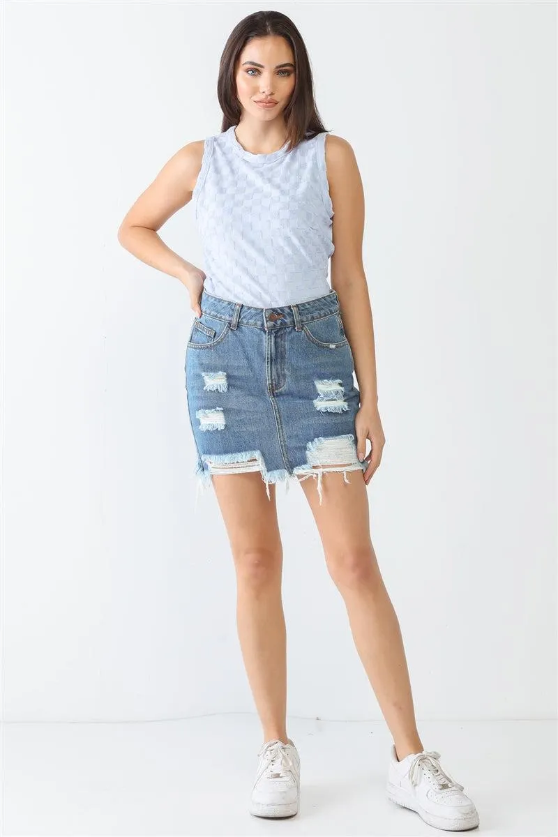 Baby Blue Chess Sleeveless Bodysuit