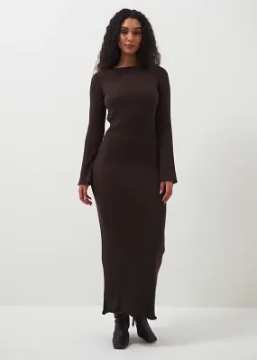 Bell Sleeve Woolen Round Neck Knitted Backless Dress