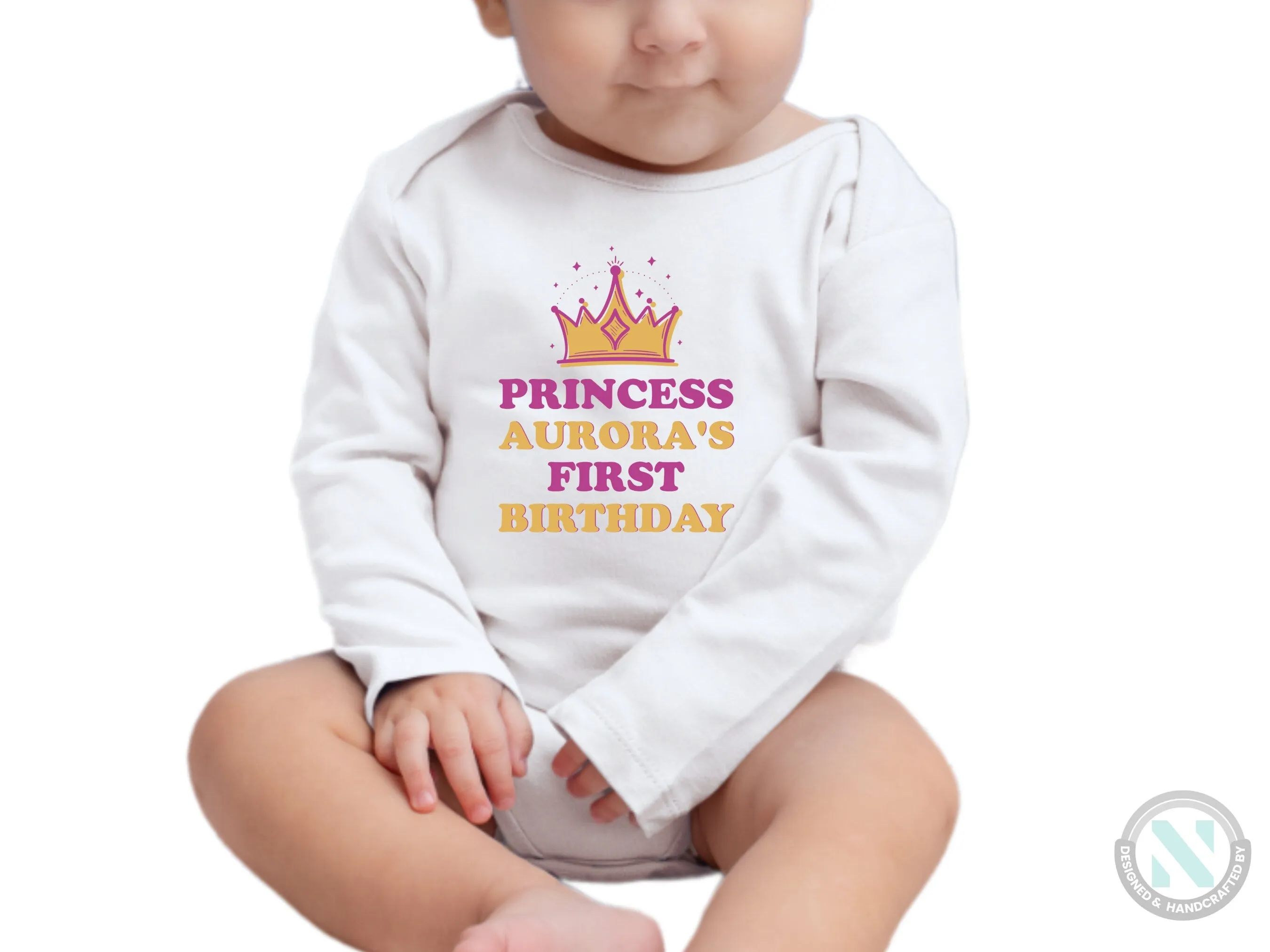 Birthday Girl Custom Name Long sleeve Baby Bodysuit Gift  with "Princess First Birthday"