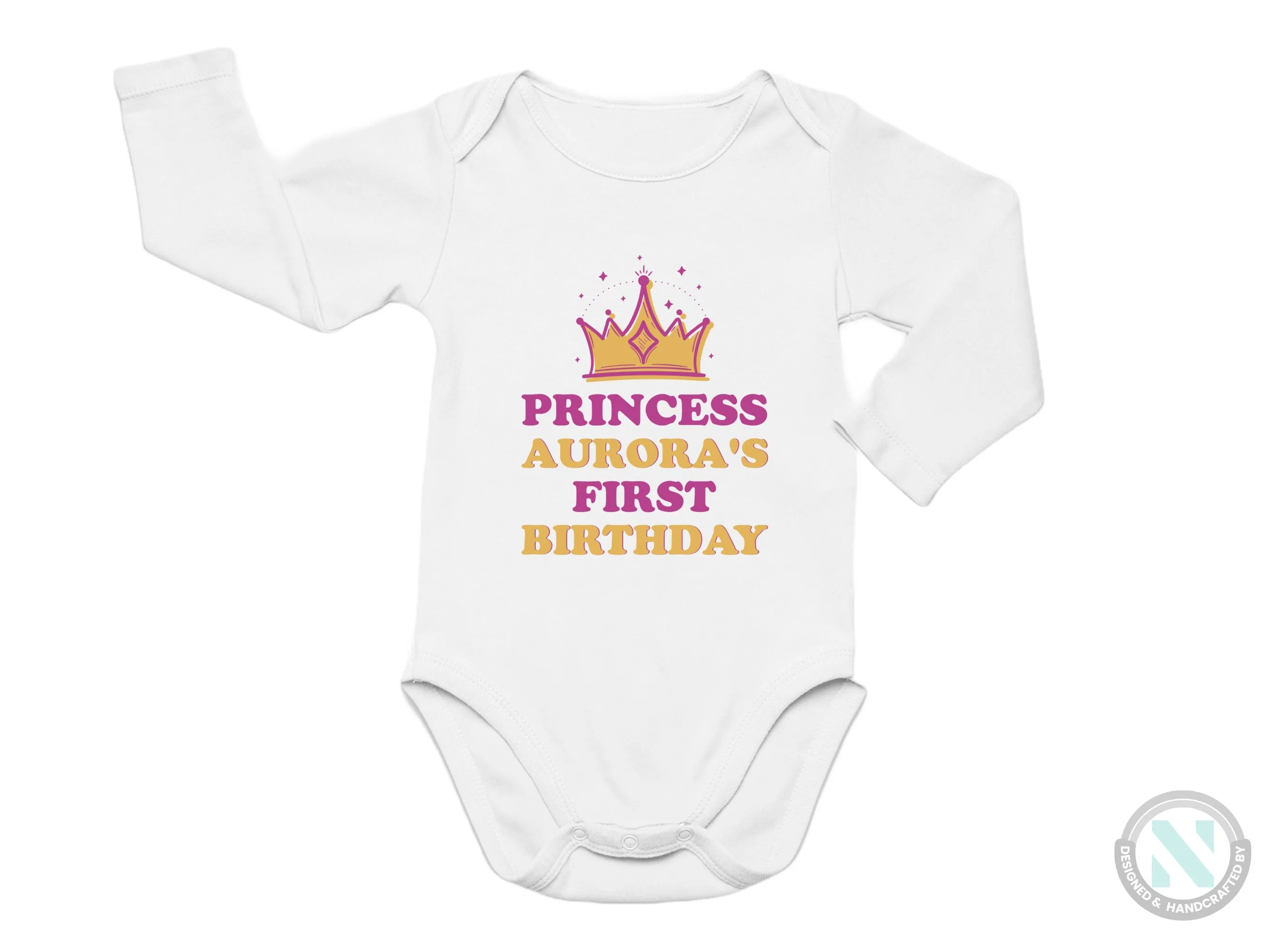 Birthday Girl Custom Name Long sleeve Baby Bodysuit Gift  with "Princess First Birthday"