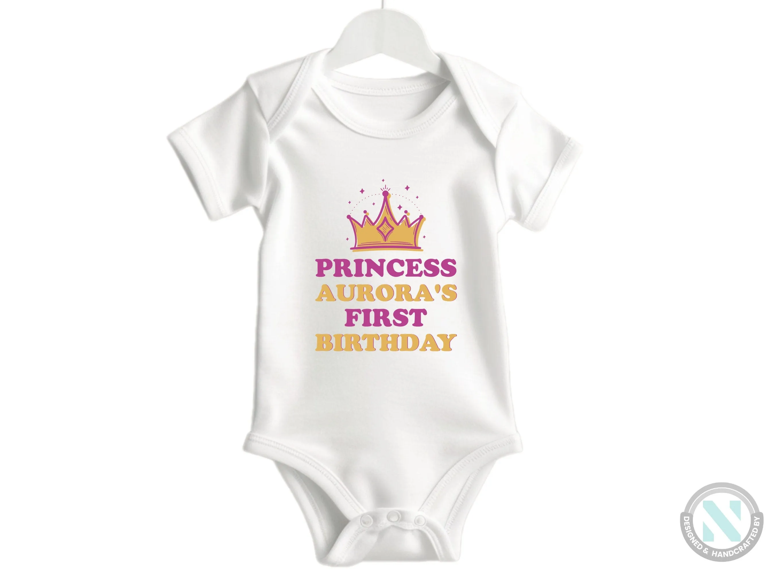Birthday Girl Custom Name Long sleeve Baby Bodysuit Gift  with "Princess First Birthday"
