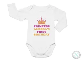 Birthday Girl Custom Name Long sleeve Baby Bodysuit Gift  with "Princess First Birthday"