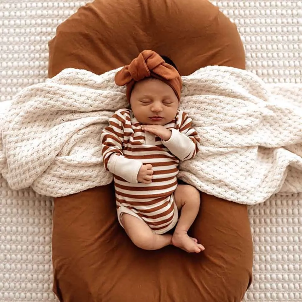 Biscuit Stripe Long Sleeve Organic Bodysuit