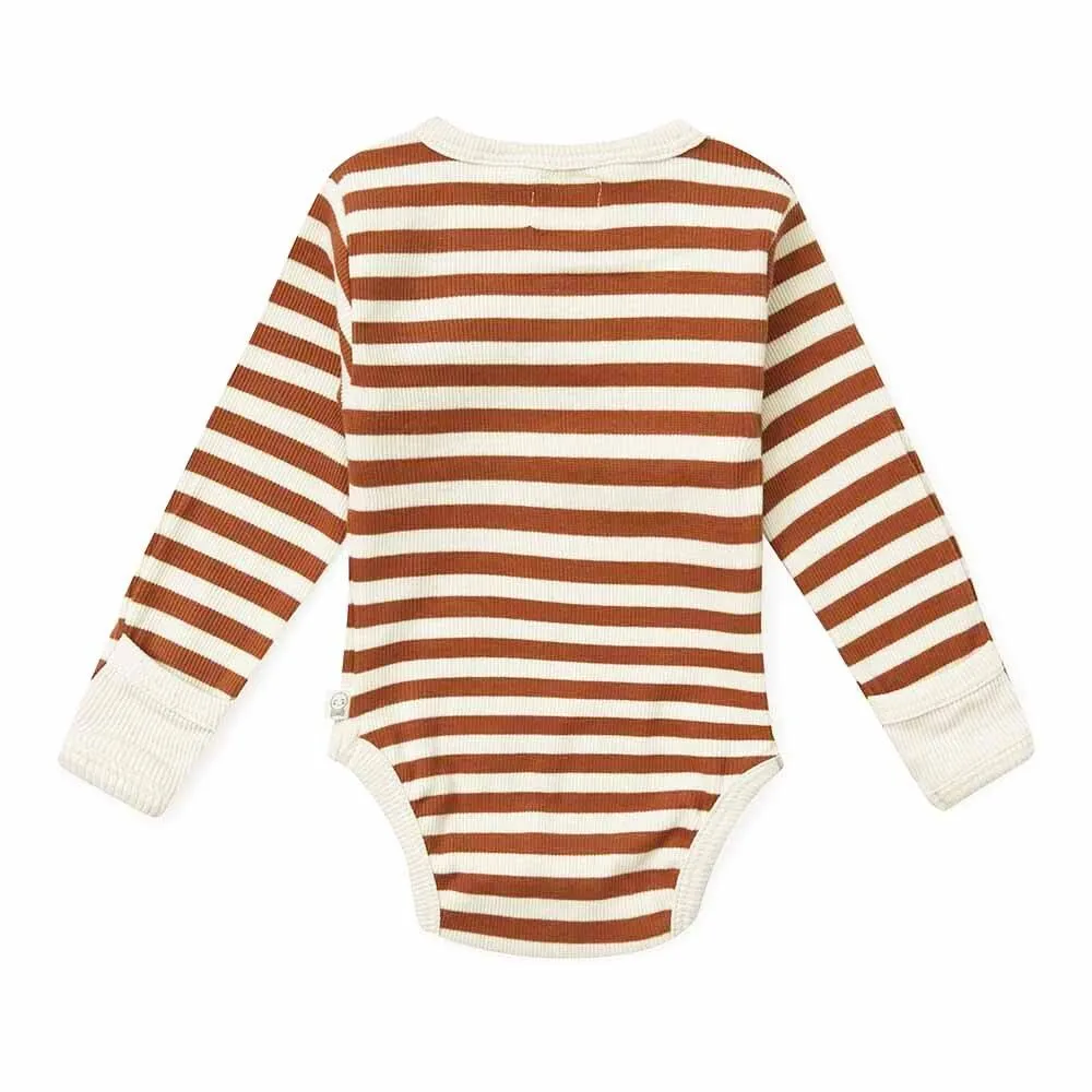Biscuit Stripe Long Sleeve Organic Bodysuit