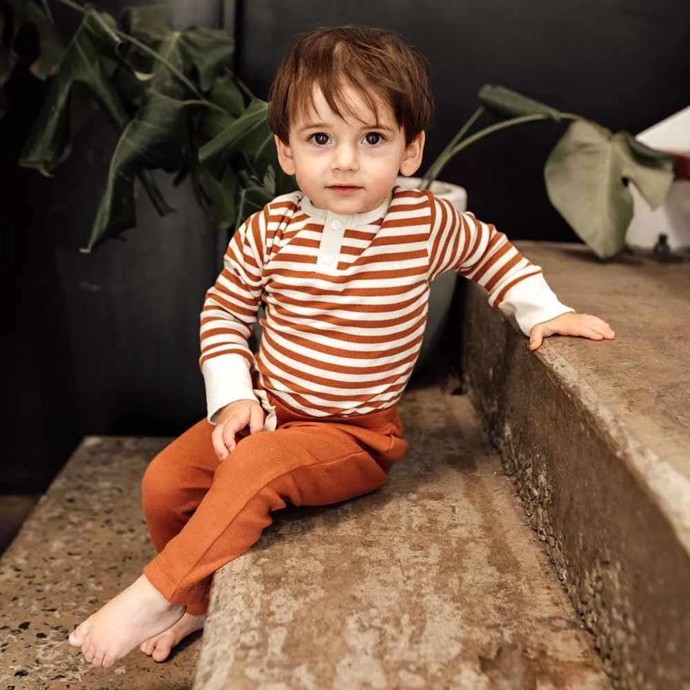 Biscuit Stripe Long Sleeve Organic Bodysuit