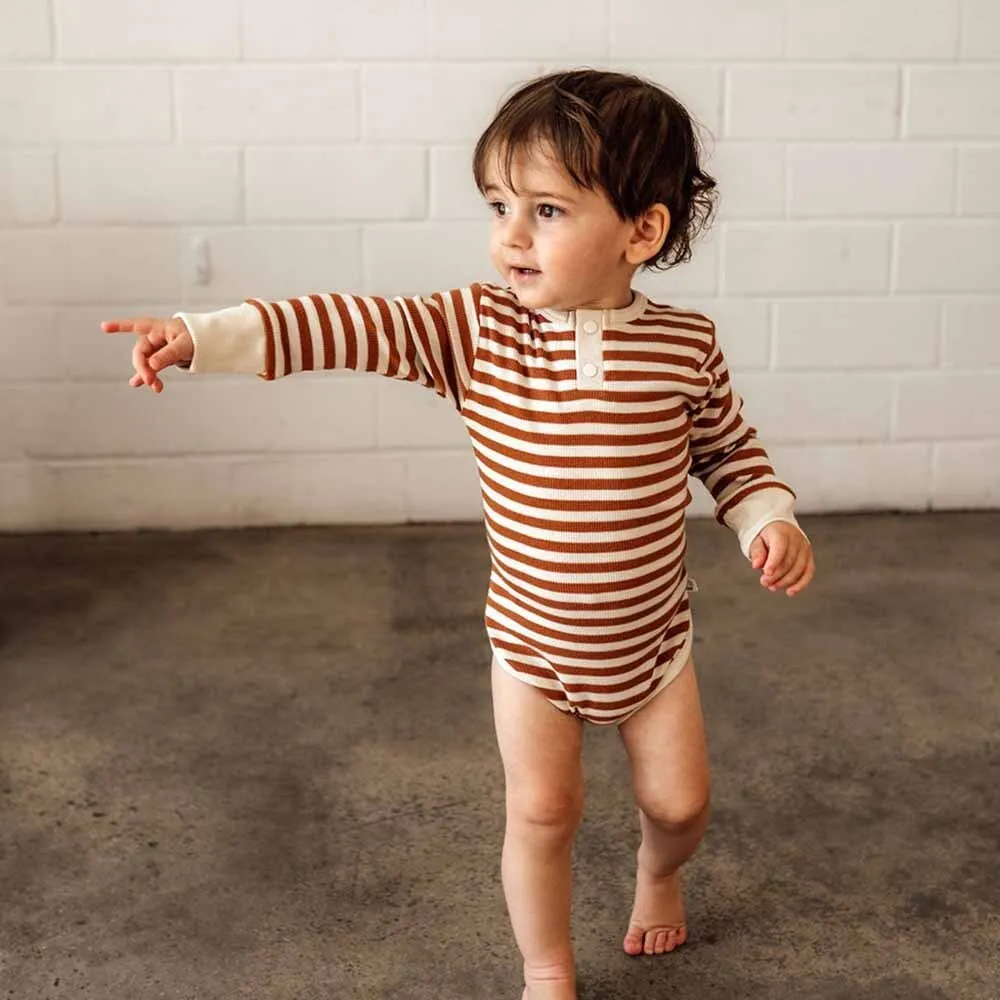 Biscuit Stripe Long Sleeve Organic Bodysuit