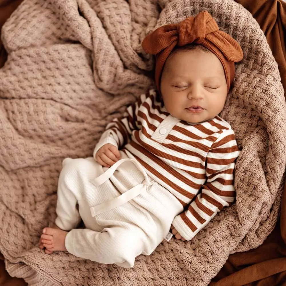Biscuit Stripe Long Sleeve Organic Bodysuit