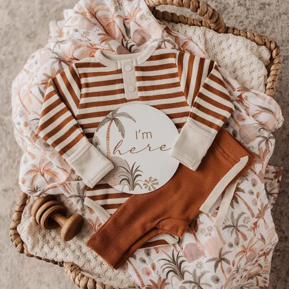 Biscuit Stripe Long Sleeve Organic Bodysuit