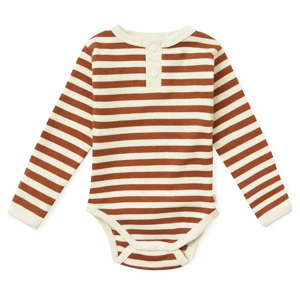 Biscuit Stripe Long Sleeve Organic Bodysuit
