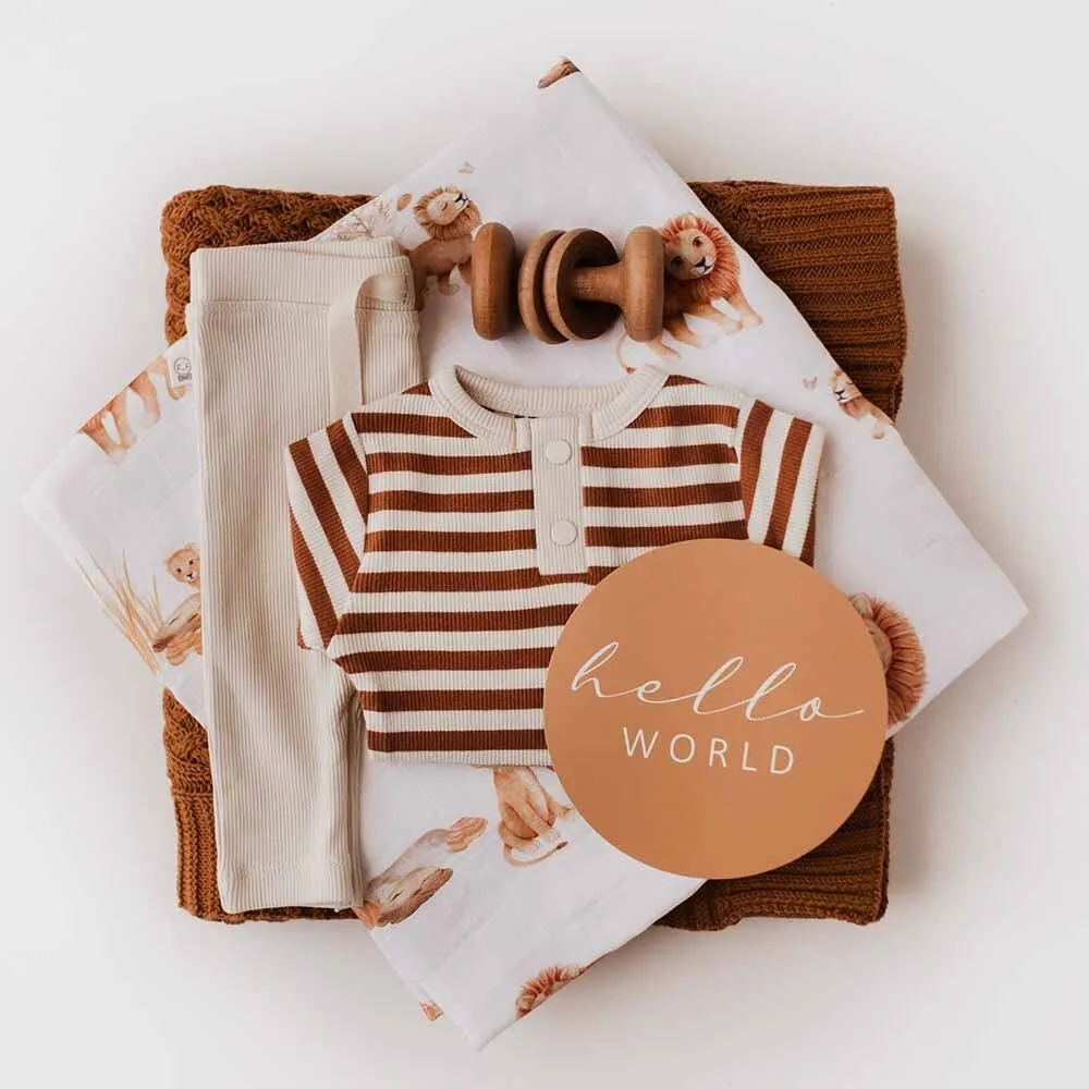 Biscuit Stripe Long Sleeve Organic Bodysuit