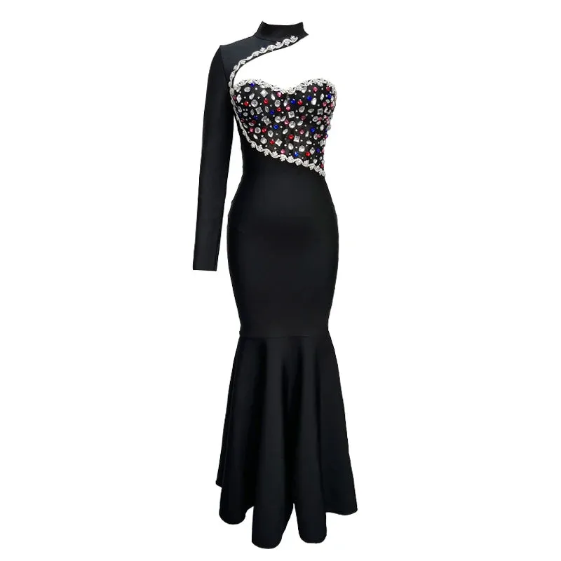 Black Diamond Maxi Dress Turtleneck