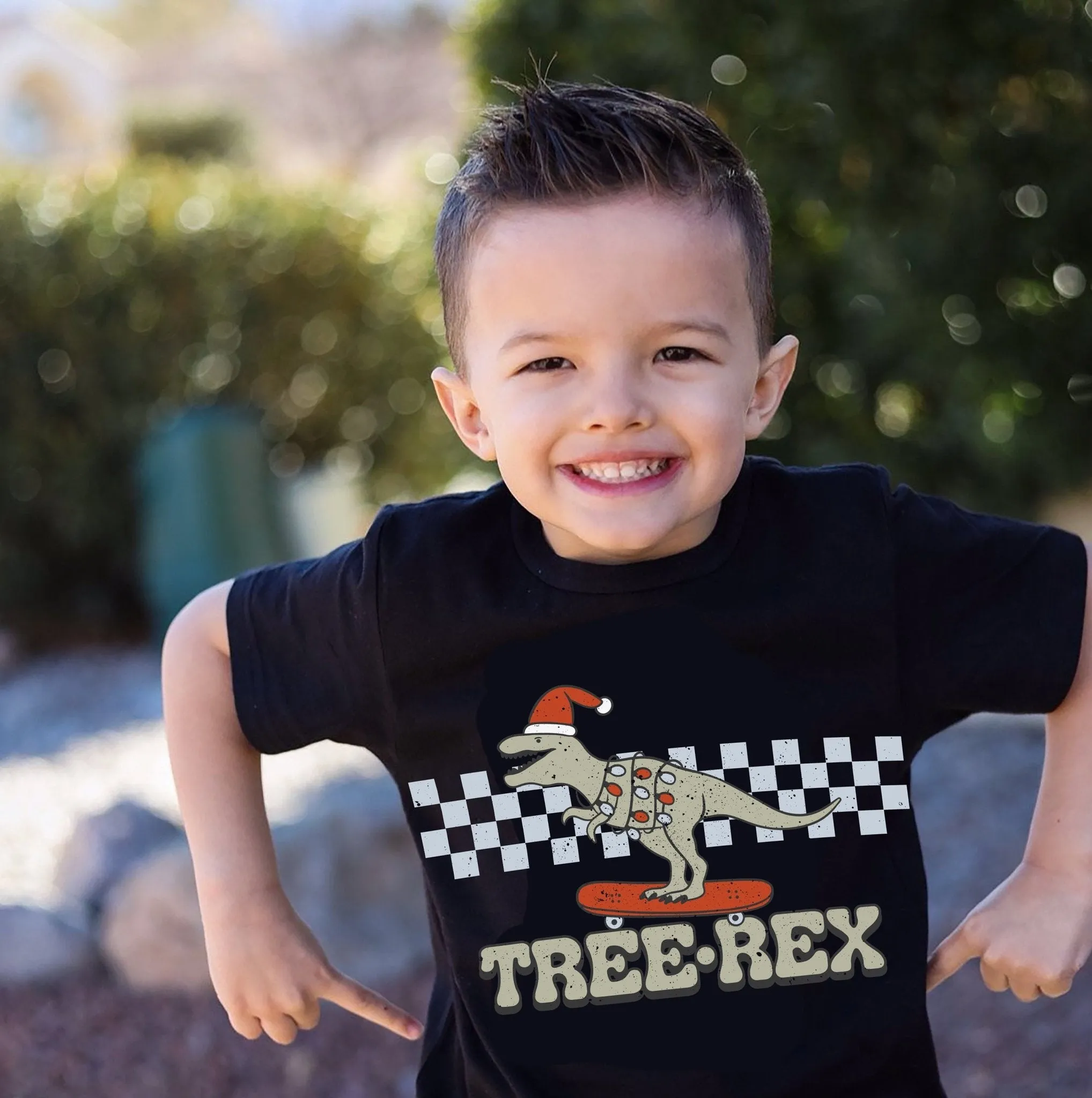 Boys Tree Rex Dino Retro Christmas Vintage Shirt