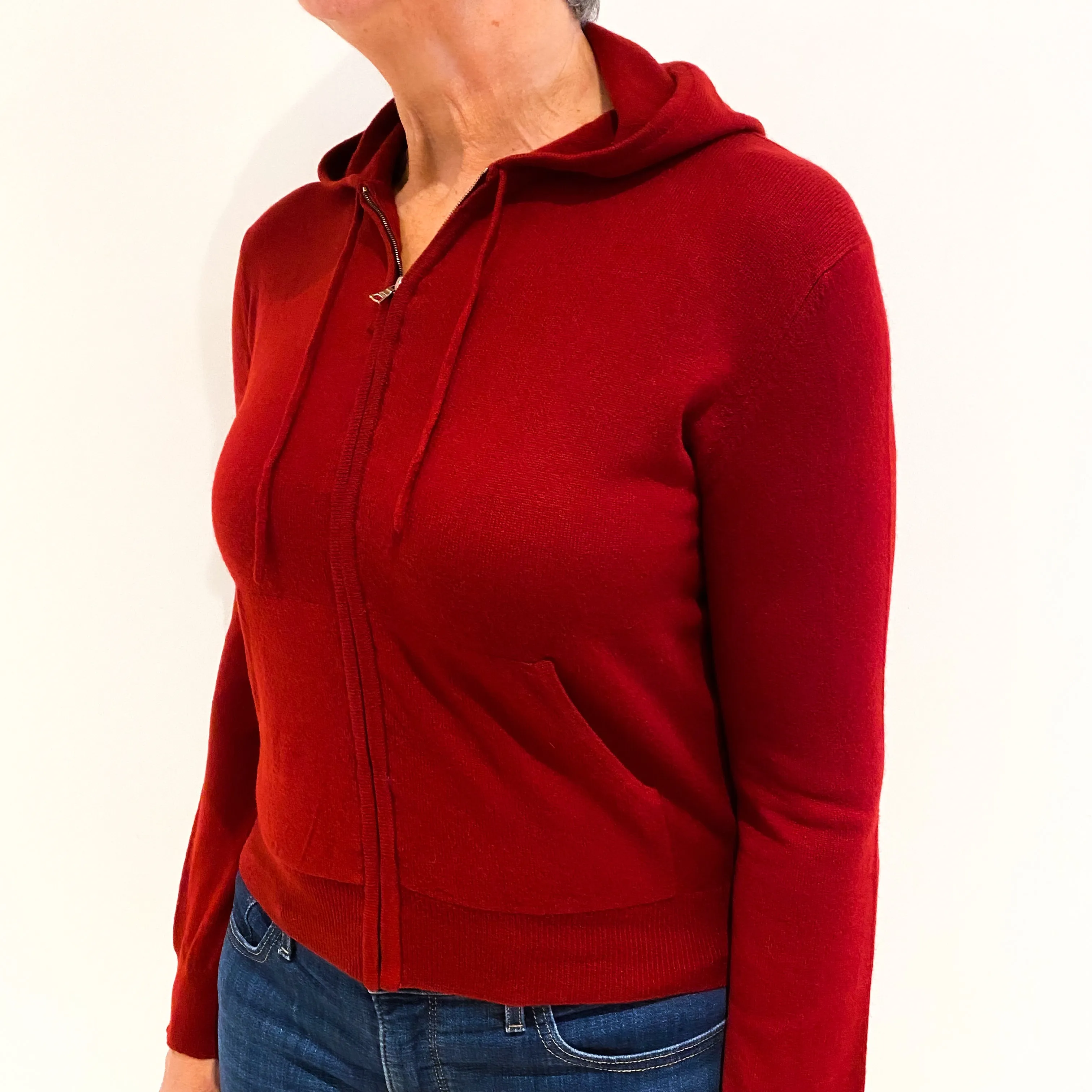 Brick Red Zip Up Cashmere Hoodie Medium