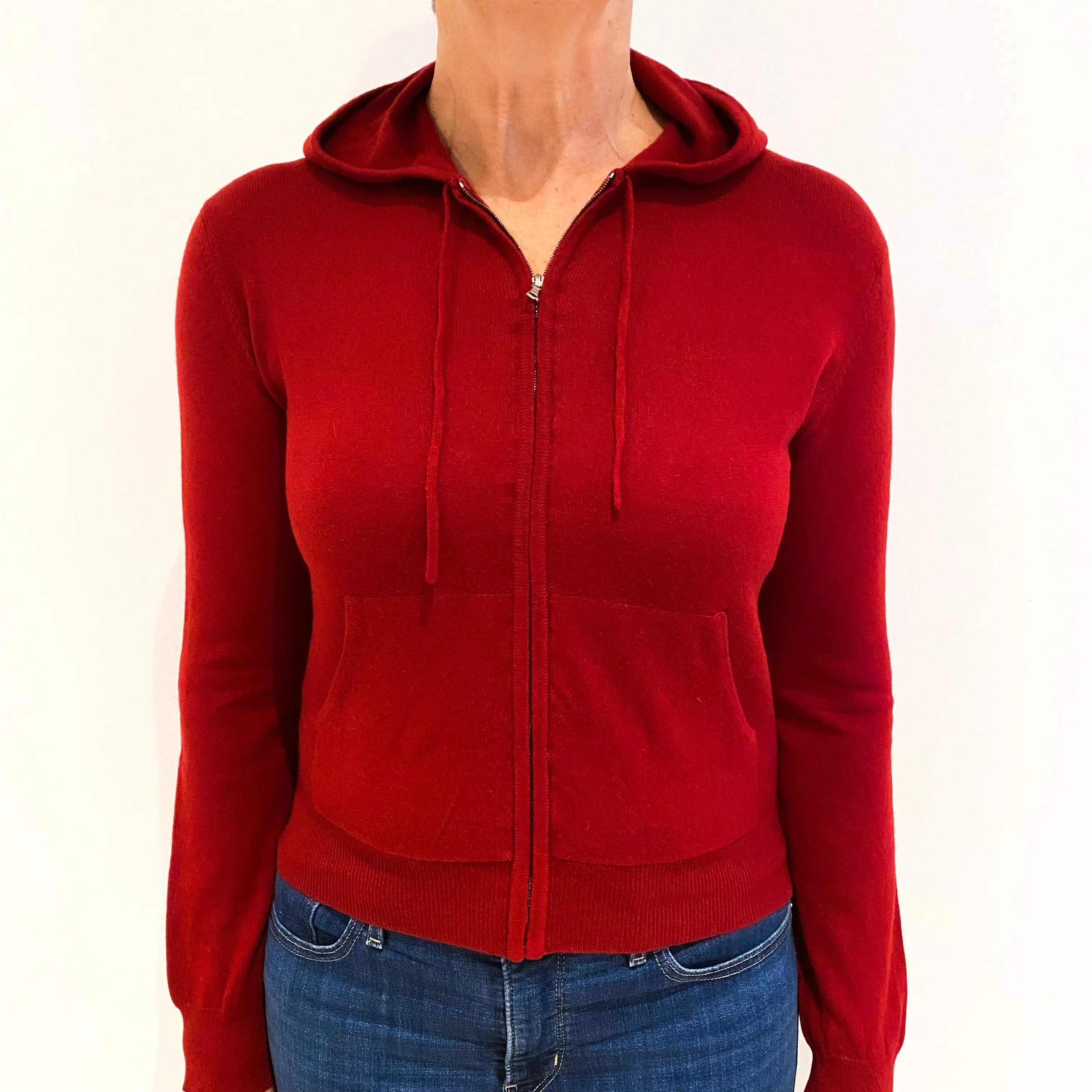 Brick Red Zip Up Cashmere Hoodie Medium