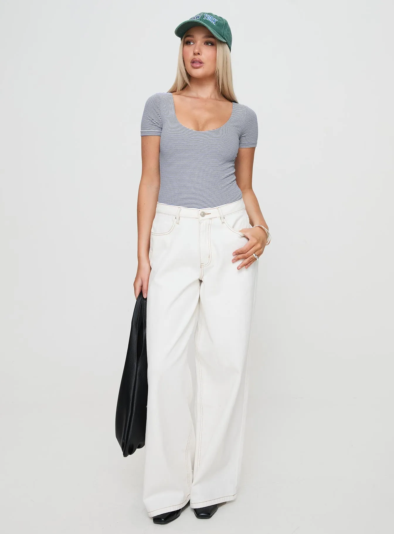 Brynne Bodysuit White / Navy Stripe