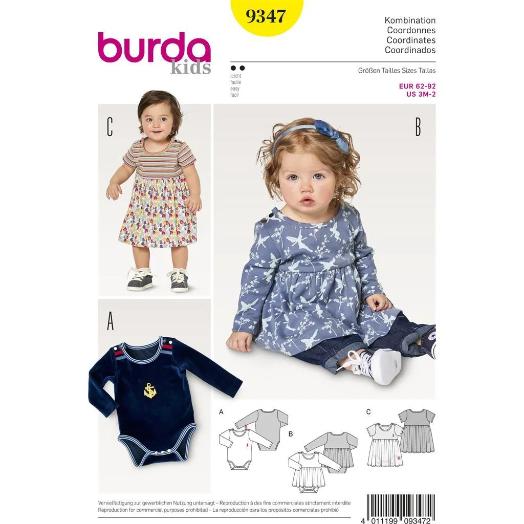Burda Style Pattern B9347 Baby's Dress and Bodysuit