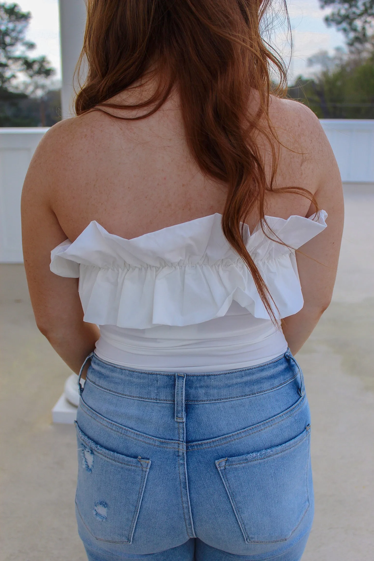 By My Side Ruffle Detail Tube Bodysuit- White