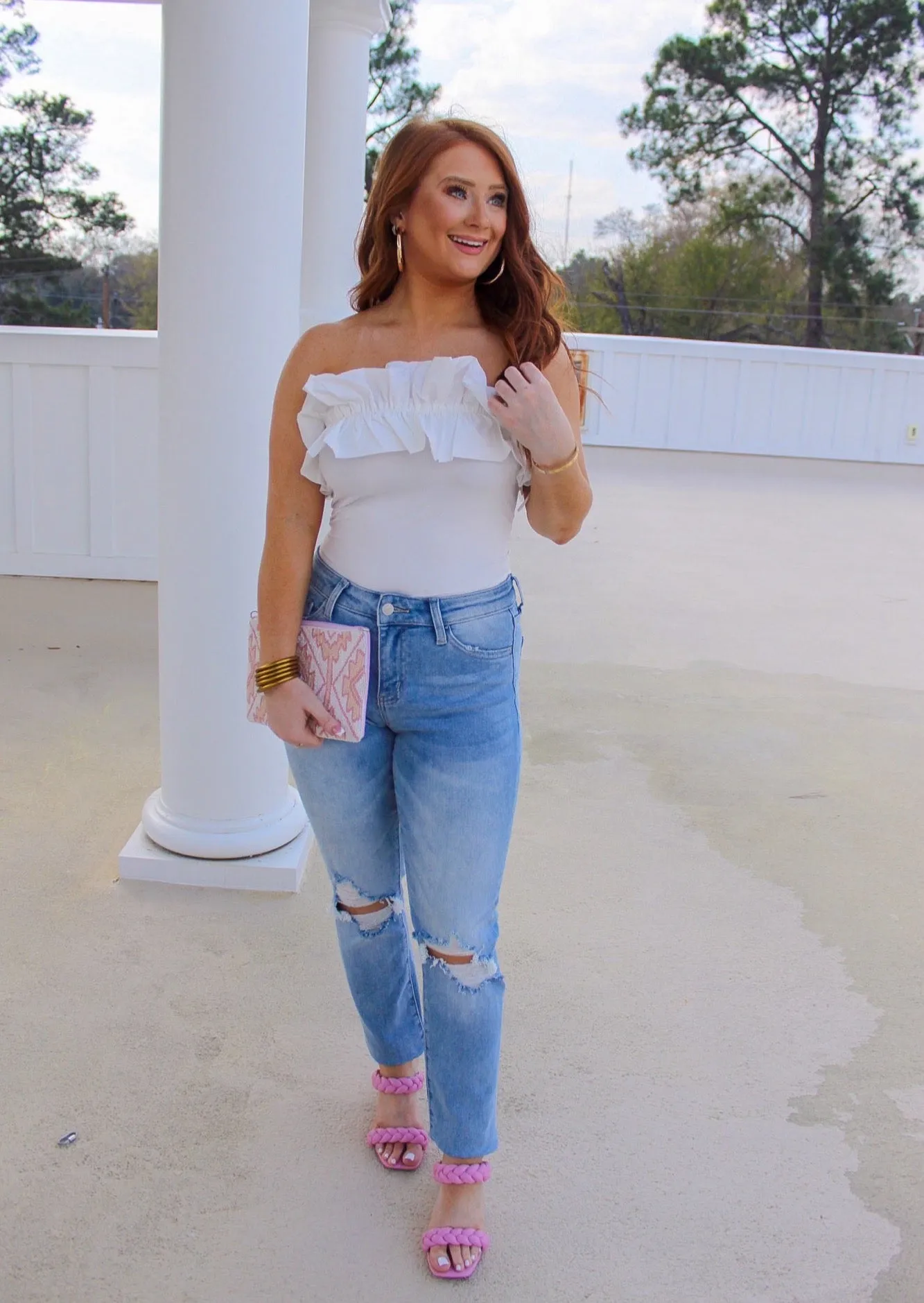 By My Side Ruffle Detail Tube Bodysuit- White