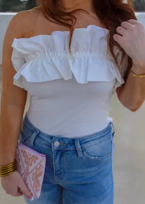 By My Side Ruffle Detail Tube Bodysuit- White