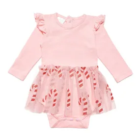 Candy Cane Christmas Long Sleeve Tutu Bodysuit - Holiday Baby