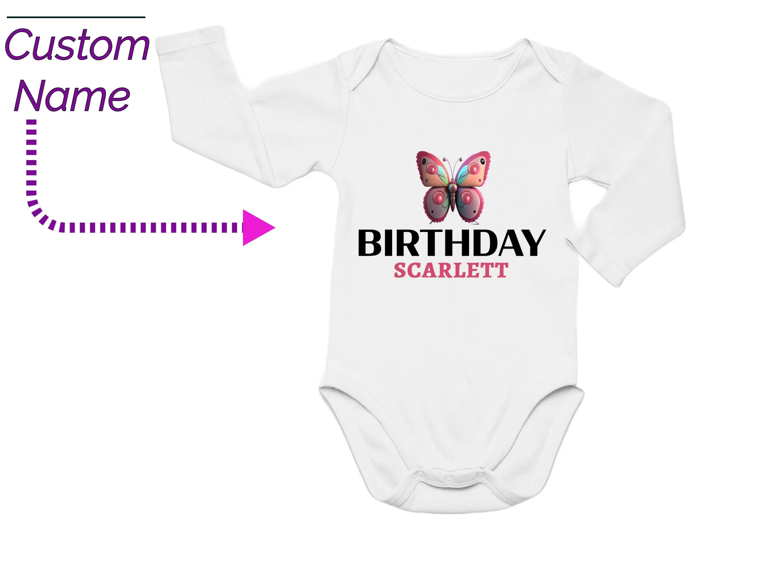 Celebrate Your Birthday with Baby Girls Bodysuit Personalized Name Long Sleeve for Birthday