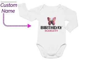 Celebrate Your Birthday with Baby Girls Bodysuit Personalized Name Long Sleeve for Birthday