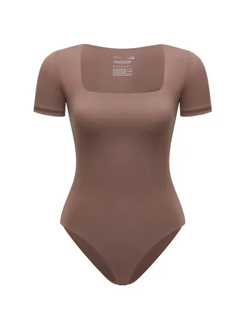 Chic Square Neck Thong Bodysuit Double Lined Soft Sleek