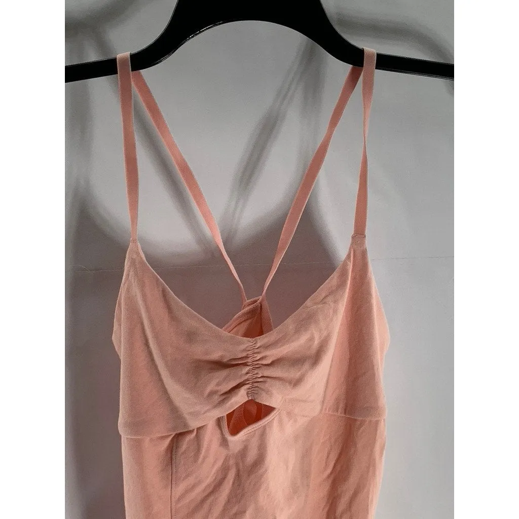 COLSIE Women's Pink Cutout Back Seamless Cross-Back Keyhole Thong Bodysuit SZ M