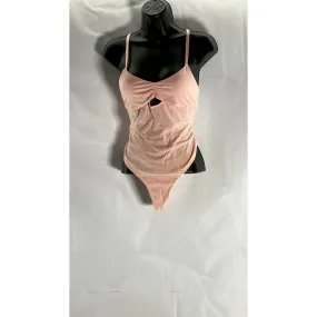 COLSIE Women's Pink Cutout Back Seamless Cross-Back Keyhole Thong Bodysuit SZ M