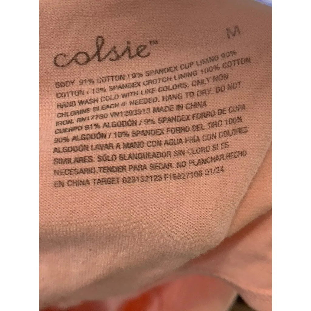 COLSIE Women's Pink Cutout Back Seamless Cross-Back Keyhole Thong Bodysuit SZ M