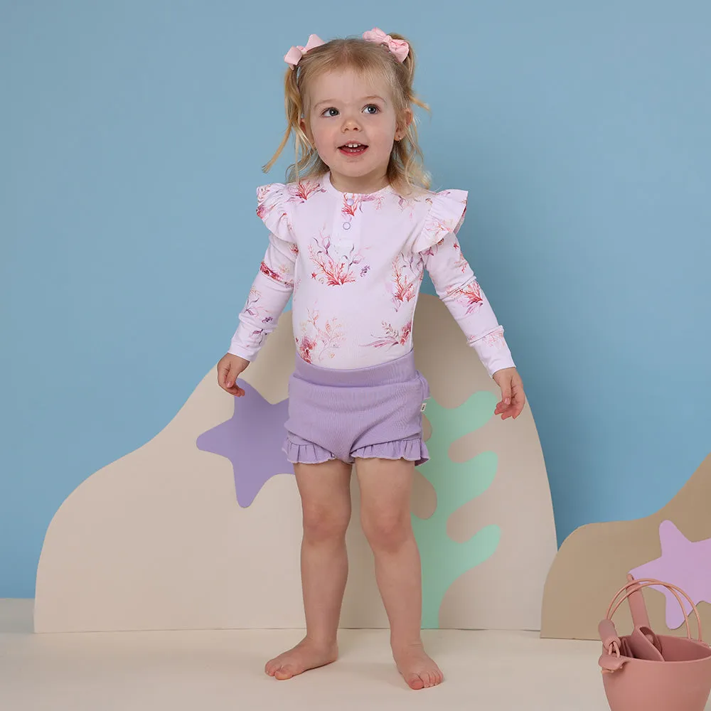 Coral Long Sleeve Organic Bodysuit with Frill