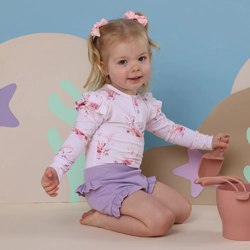 Coral Long Sleeve Organic Bodysuit with Frill