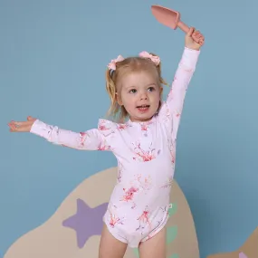 Coral Long Sleeve Organic Bodysuit with Frill