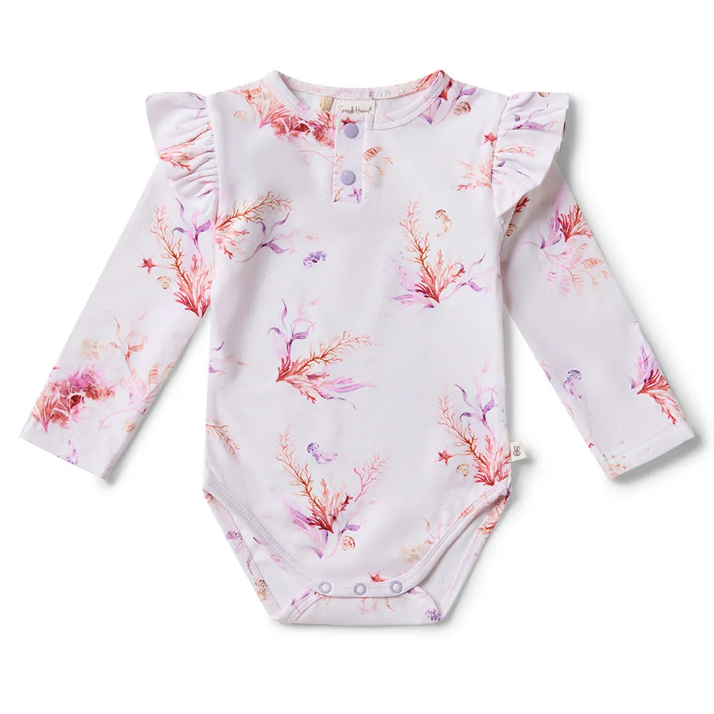 Coral Long Sleeve Organic Bodysuit with Frill