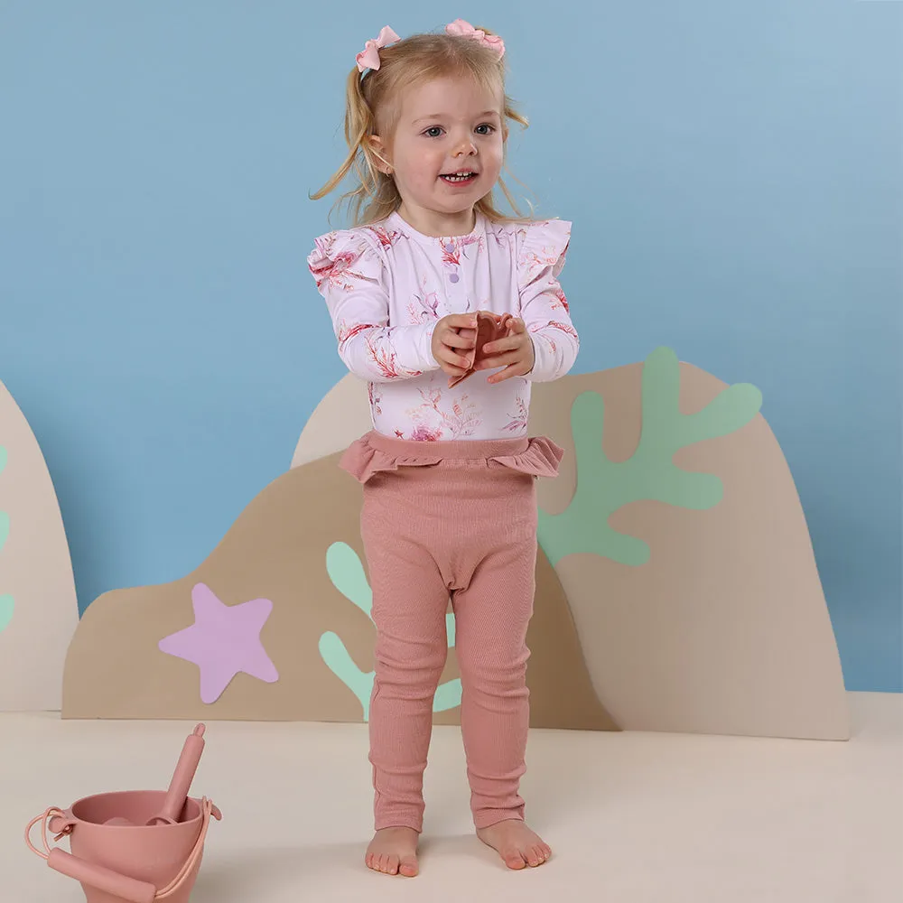 Coral Long Sleeve Organic Bodysuit with Frill