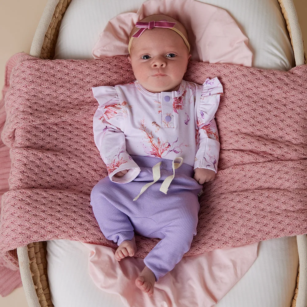 Coral Long Sleeve Organic Bodysuit with Frill