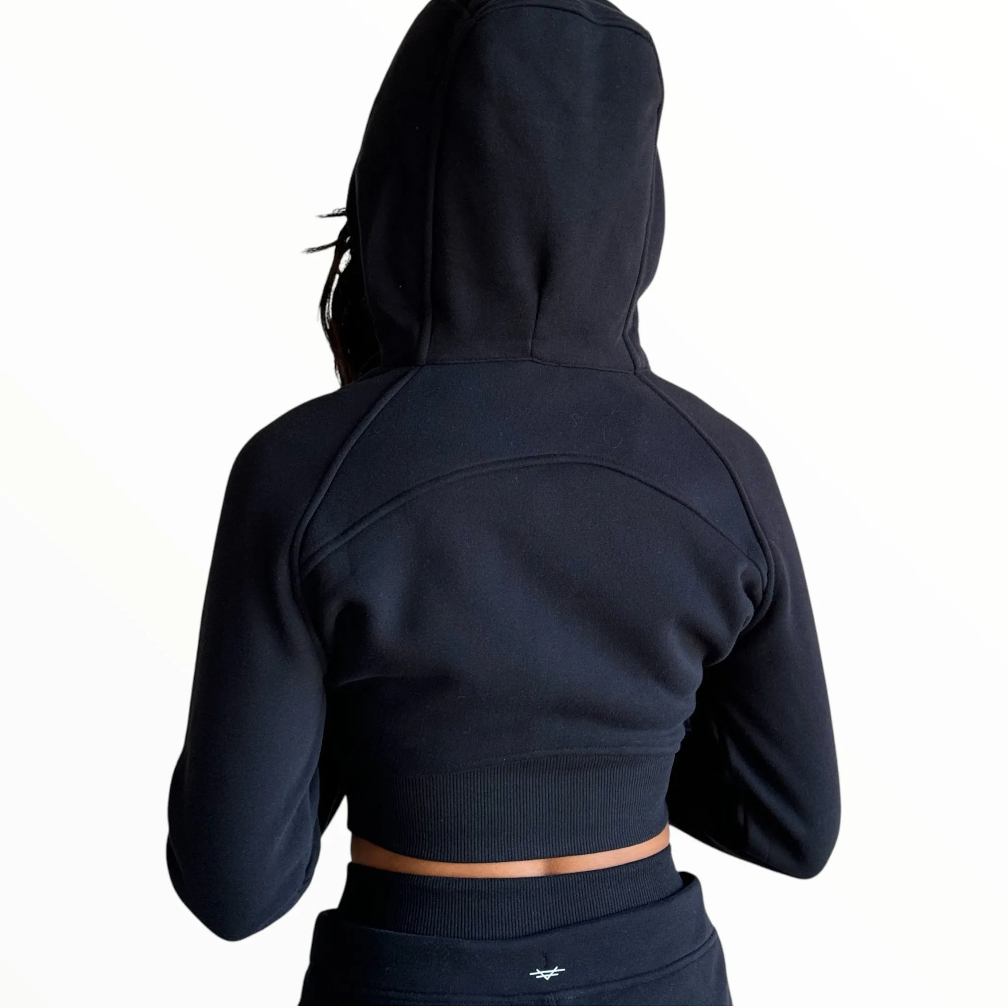 Cropped Fitted Fleece Jacket - Black
