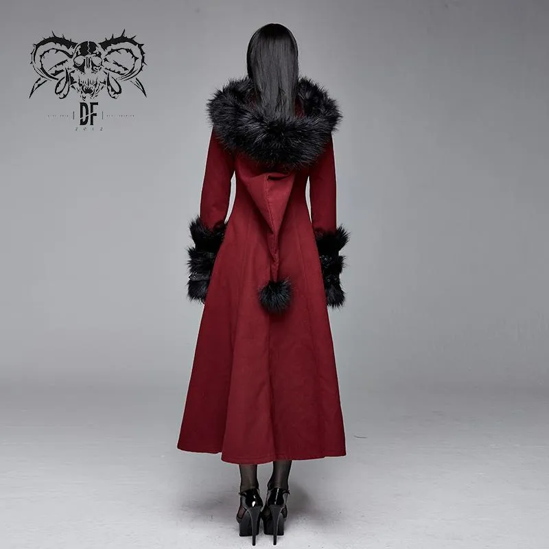 'Demonic Priestess' Long Coat With Fur and Hood