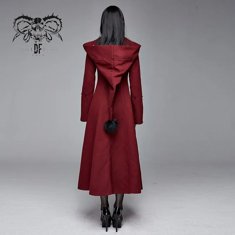 'Demonic Priestess' Long Coat With Fur and Hood