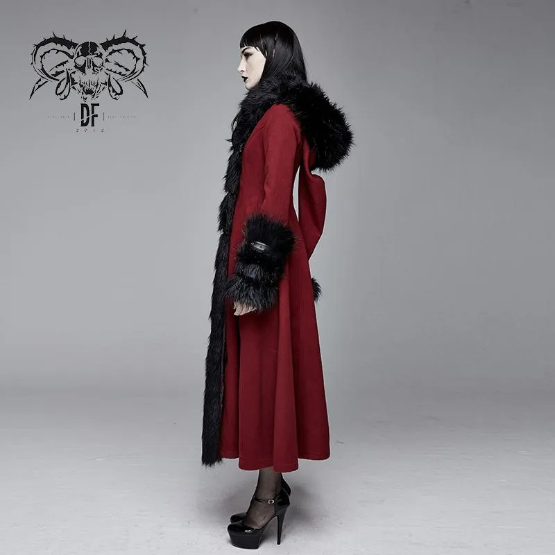 'Demonic Priestess' Long Coat With Fur and Hood